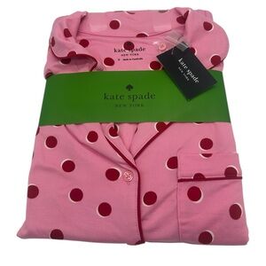 Kate Spade 2pc Long Sleeve & Pants Pajama Set in Pink with Red Polka Dots SMALL